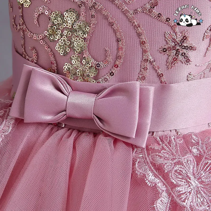 LEZONKIDS - New Girls' Dress Embroidered Beaded Sequins Flowers Trailing Poncho Skirt Spot Wholesale